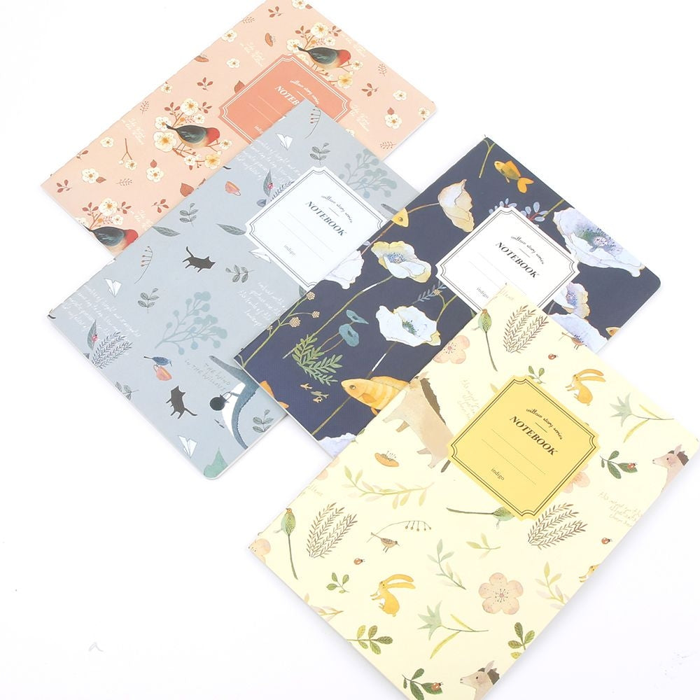 ELECTROPRIME 4 PCS G12G108 Kawaii Cute Nature Flowers Birds Animal Notebook Painting Diary Book Journal Record Office School Supplies, Random Color Delivery