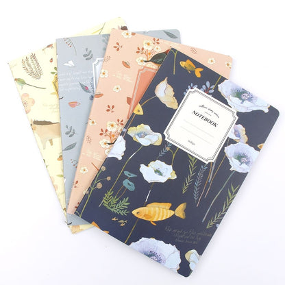 ELECTROPRIME 4 PCS G12G108 Kawaii Cute Nature Flowers Birds Animal Notebook Painting Diary Book Journal Record Office School Supplies, Random Color Delivery