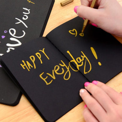 ELECTROPRIME 3 PCS Sketchbook Diary Drawing Painting Graffiti Soft Cover Black Paper Sketch Book Notebook Office School Supplies Gift, Size:L 16K