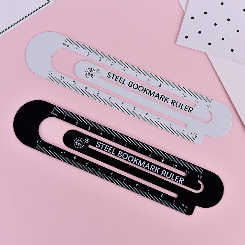 ELECTROPRIME 3 PCS Metal Steel Ruler Bookmark Drawing Supplies(15CM White)