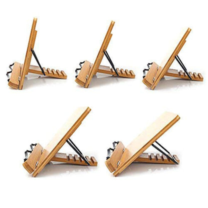 ELECTROPRIME Wood Tablet Bookends Bracket Cookbook Textbooks Document Bamboo Foldable Reading Rest Book Stand, Type:Hollow Medium