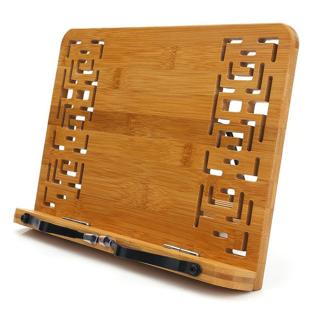 ELECTROPRIME Wood Tablet Bookends Bracket Cookbook Textbooks Document Bamboo Foldable Reading Rest Book Stand, Type:Hollow Large