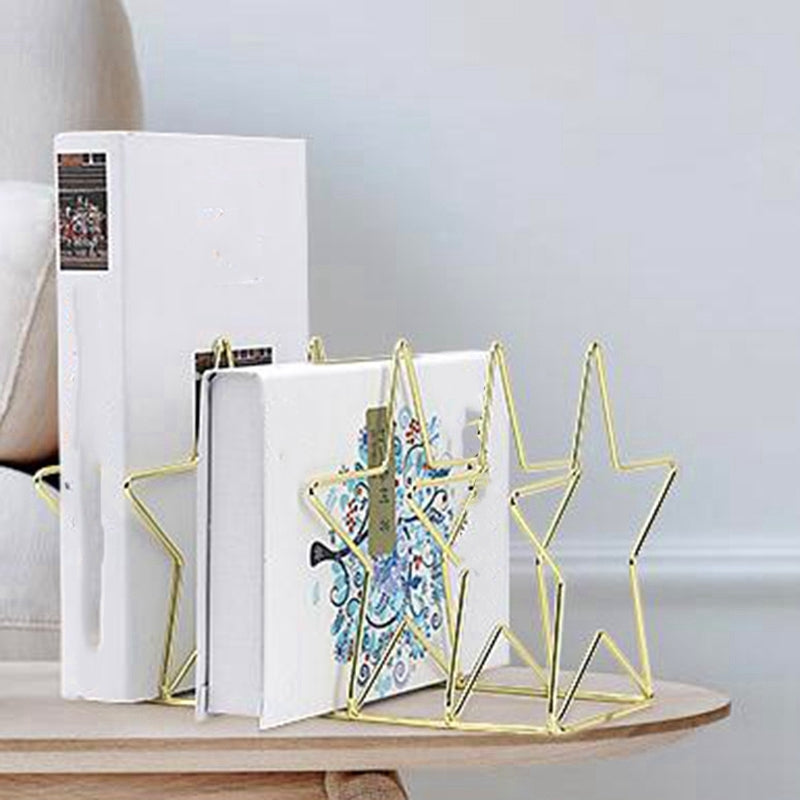 ELECTROPRIME Gold S Shape Electroplated Bookend Desk Organizer Desktop Office Home Bookends Book Holder Book Stand Creative Bookshelf(Gold)