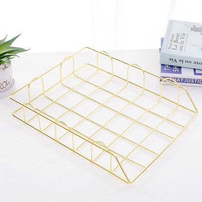 ELECTROPRIME Folding Wrought Iron Letter Magazine Newspaper Holder Storage Rack File Tray Office Desk Organizer Supplies(Gold)