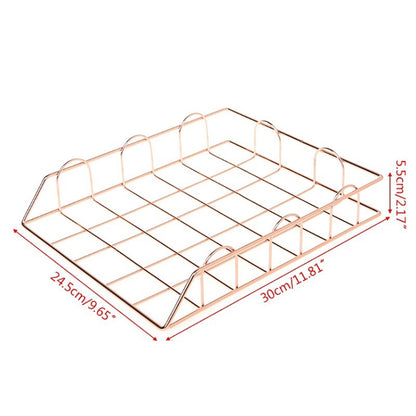 ELECTROPRIME Folding Wrought Iron Letter Magazine Newspaper Holder Storage Rack File Tray Office Desk Organizer Supplies(Gold)