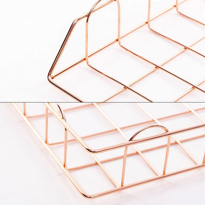ELECTROPRIME Folding Wrought Iron Letter Magazine Newspaper Holder Storage Rack File Tray Office Desk Organizer Supplies(Gold)