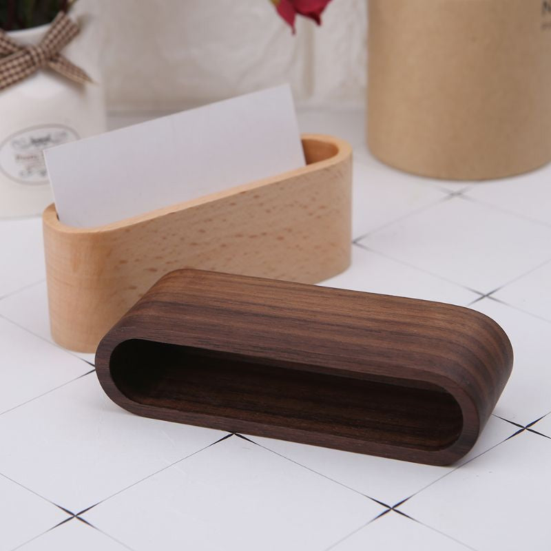 ELECTROPRIME Wooden Table Business Card Display Stand Memo Holder Storage Box Organizer, Type:Black walnut color