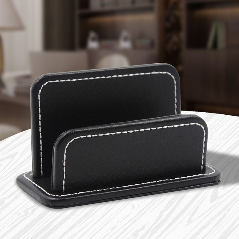 ELECTROPRIME 2 Blocks Office Stationery Leather Name Card Holder Stationery Bussiness  Office Home Card Holder(Black)