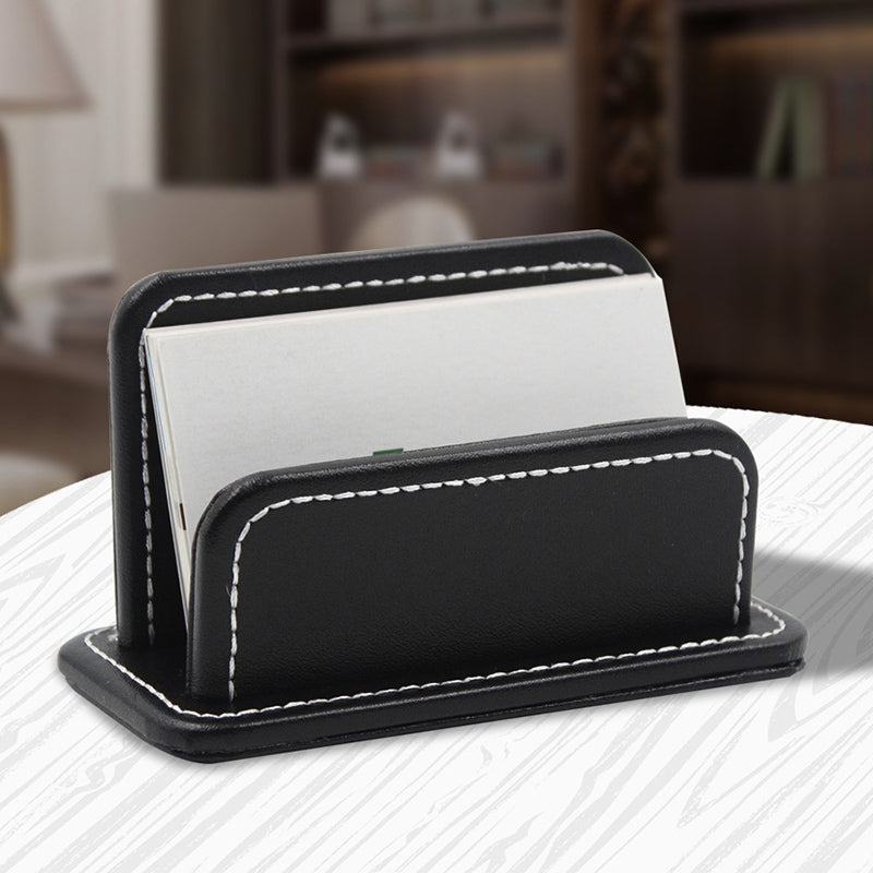ELECTROPRIME 2 Blocks Office Stationery Leather Name Card Holder Stationery Bussiness  Office Home Card Holder(Black)
