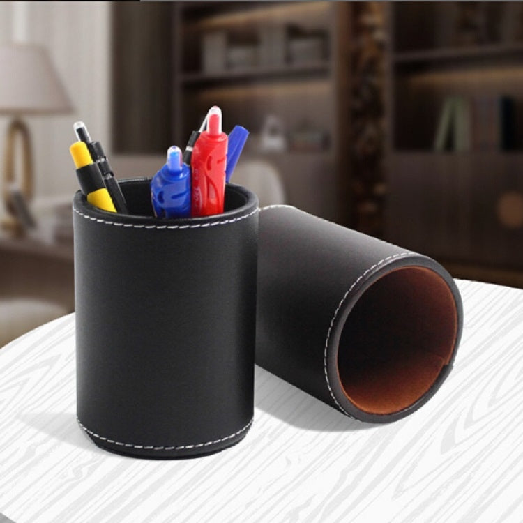 ELECTROPRIME Faux Leather Leather Penholder Desk Supplies Organizer(Black)