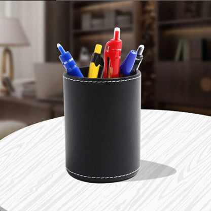 ELECTROPRIME Faux Leather Leather Penholder Desk Supplies Organizer(Black)
