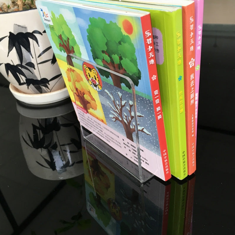 ELECTROPRIME Clear Acrylic Bookends L-shaped Desk Organizer Desktop Book Holder School Stationery Office Accessories