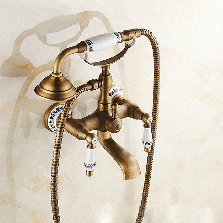 ELECTROPRIME Antique Brass Wall Mounted Bathroom Tub Faucet Dual Ceramics Handles Telephone Style Hand Shower, Specification:Blue and White Telephone Shower