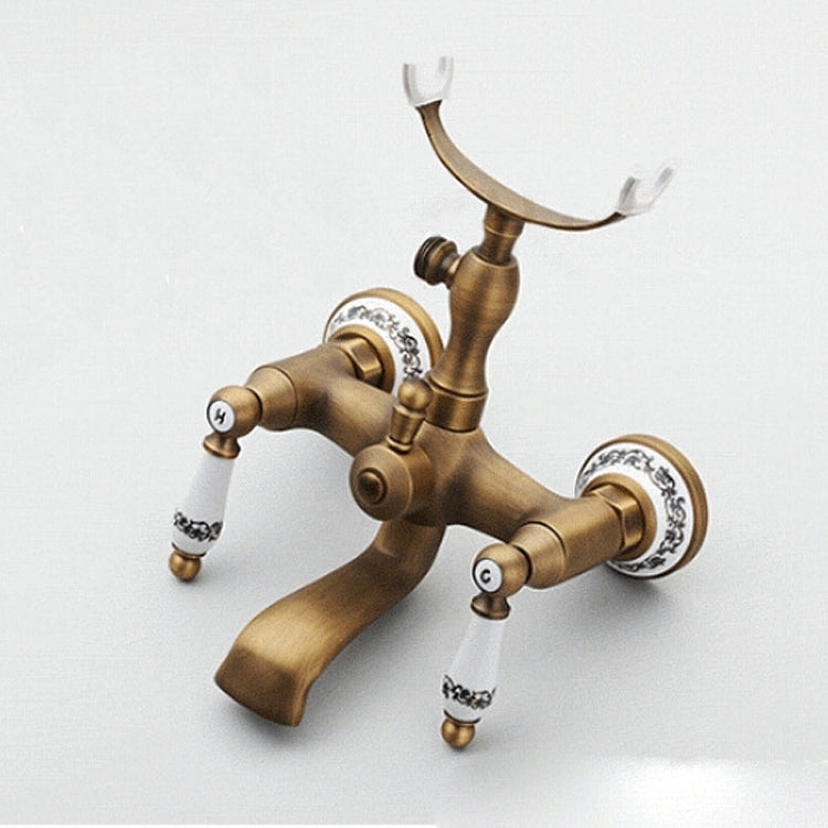 ELECTROPRIME Antique Brass Wall Mounted Bathroom Tub Faucet Dual Ceramics Handles Telephone Style Hand Shower, Specification:Blue and White Telephone Shower