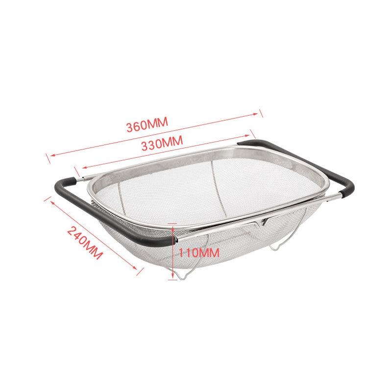 ELECTROPRIME Stainless Steel Foldingf Filter Kitchen Tools Drainage Household Retractable Vegetable Fruit Basket, Size:24x34x11cm