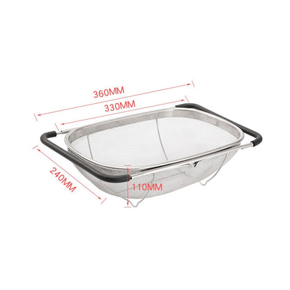 ELECTROPRIME Stainless Steel Foldingf Filter Kitchen Tools Drainage Household Retractable Vegetable Fruit Basket, Size:24x34x11cm