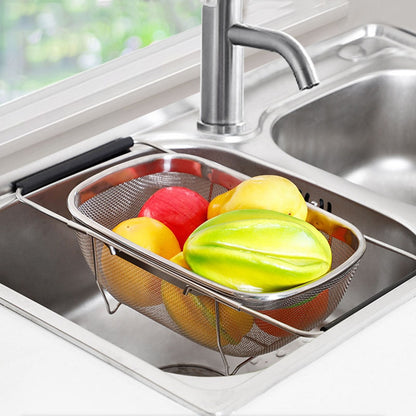 ELECTROPRIME Stainless Steel Foldingf Filter Kitchen Tools Drainage Household Retractable Vegetable Fruit Basket, Size:18x27x11cm