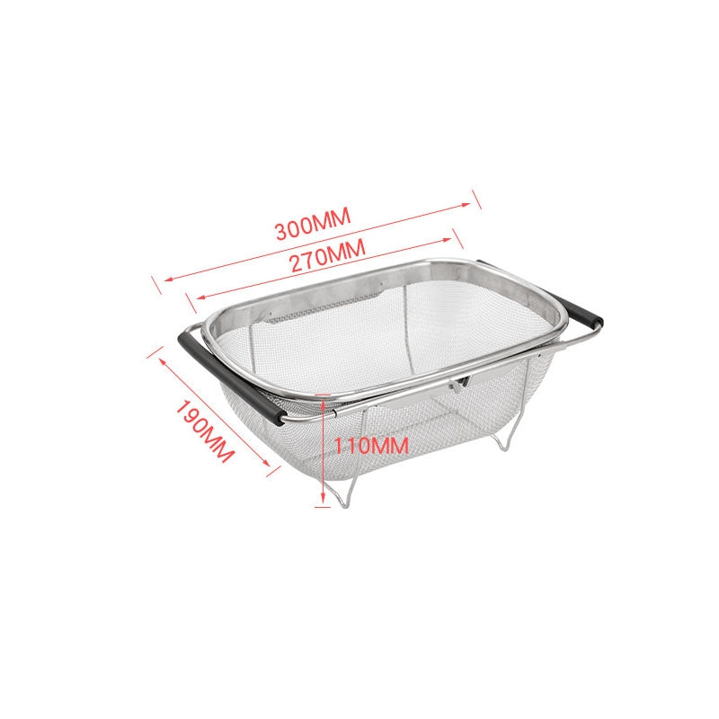 ELECTROPRIME Stainless Steel Foldingf Filter Kitchen Tools Drainage Household Retractable Vegetable Fruit Basket, Size:18x27x11cm