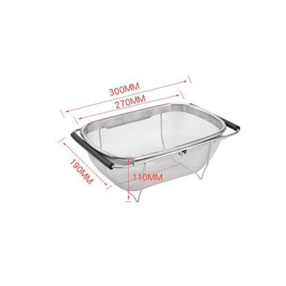 ELECTROPRIME Stainless Steel Foldingf Filter Kitchen Tools Drainage Household Retractable Vegetable Fruit Basket, Size:18x27x11cm