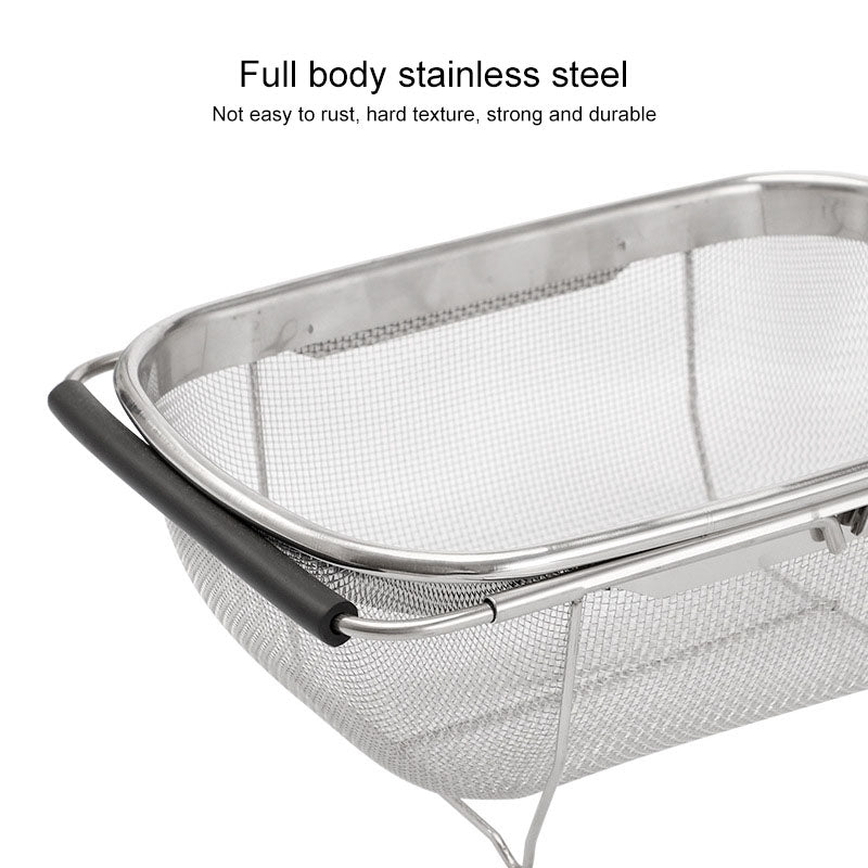 ELECTROPRIME Stainless Steel Foldingf Filter Kitchen Tools Drainage Household Retractable Vegetable Fruit Basket, Size:18x27x11cm