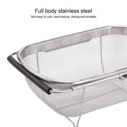 ELECTROPRIME Stainless Steel Foldingf Filter Kitchen Tools Drainage Household Retractable Vegetable Fruit Basket, Size:18x27x11cm