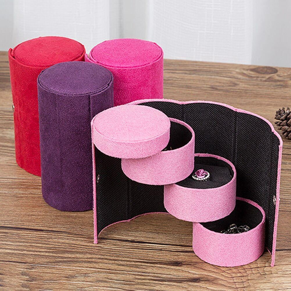 ELECTROPRIME Fashion Cylindrical Rotation Ladder Jewelry Storage Holder Earring Organizer Box Case(Pink)