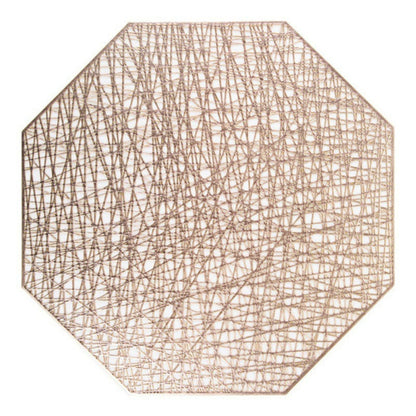 ELECTROPRIME Pastoral Octagonal PVC Insulated Placemat Creative Hollow Placemat Household Table Decoration(Gold)