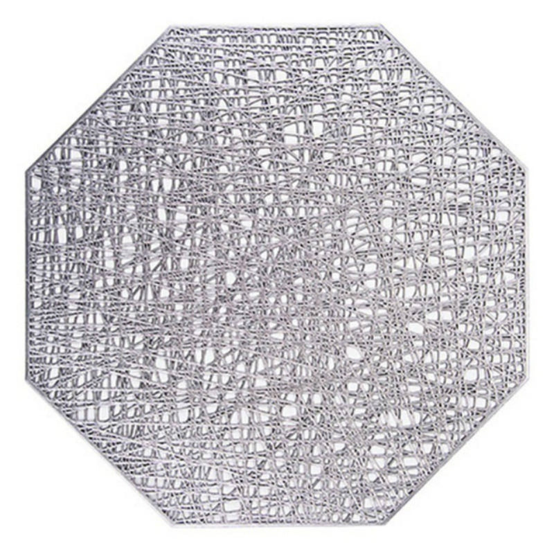 ELECTROPRIME Pastoral Octagonal PVC Insulated Placemat Creative Hollow Placemat Household Table Decoration(Silver)