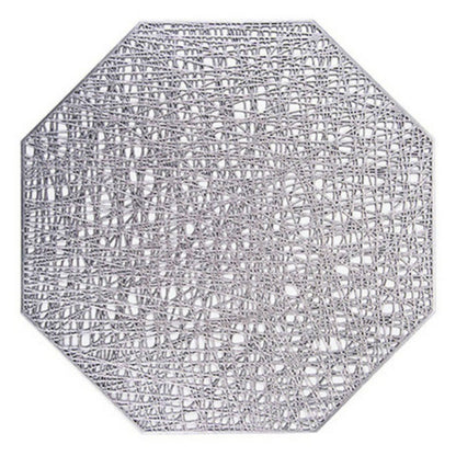 ELECTROPRIME Pastoral Octagonal PVC Insulated Placemat Creative Hollow Placemat Household Table Decoration(Silver)
