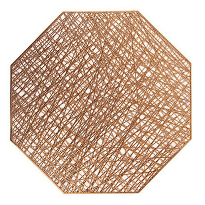 ELECTROPRIME Pastoral Octagonal PVC Insulated Placemat Creative Hollow Placemat Household Table Decoration(Bronze)