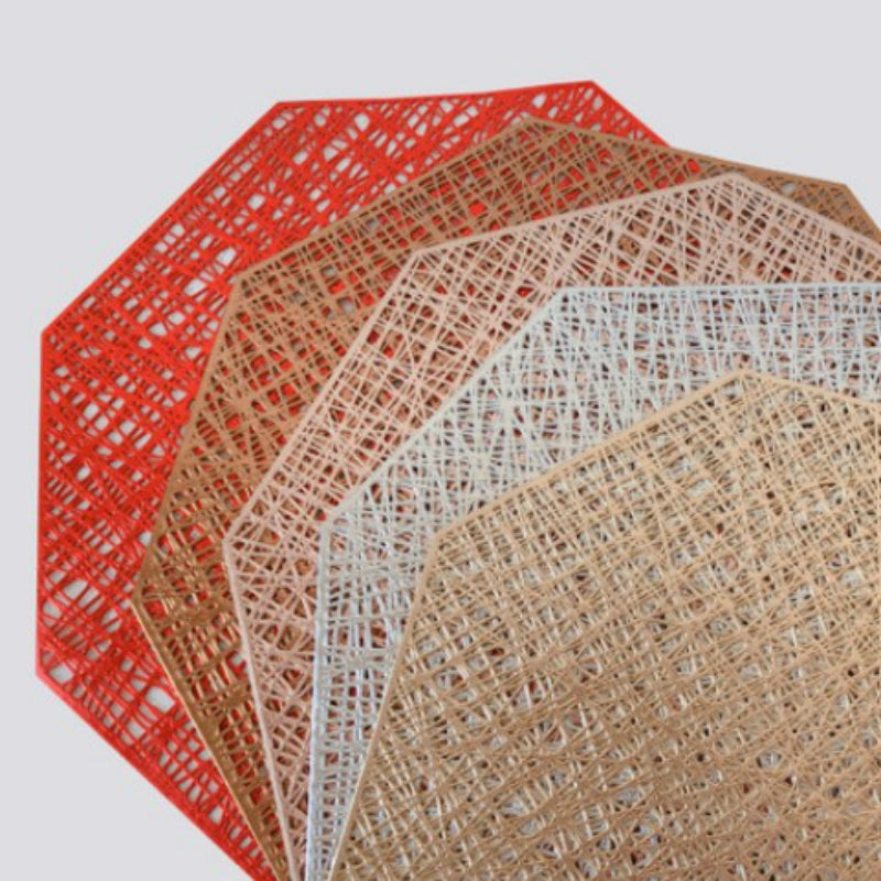ELECTROPRIME Pastoral Octagonal PVC Insulated Placemat Creative Hollow Placemat Household Table Decoration(Bronze)