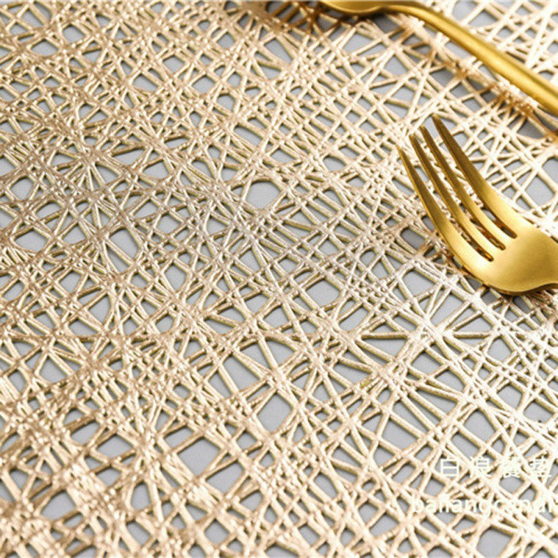 ELECTROPRIME Pastoral Octagonal PVC Insulated Placemat Creative Hollow Placemat Household Table Decoration(Bronze)