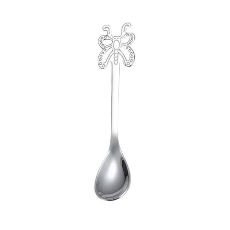 ELECTROPRIME Multicolor Stainless Steel Butterfly Coffee Spoon Fruit Cold Drink Ice Cream Dessert Tea Spoon, Color:Silver