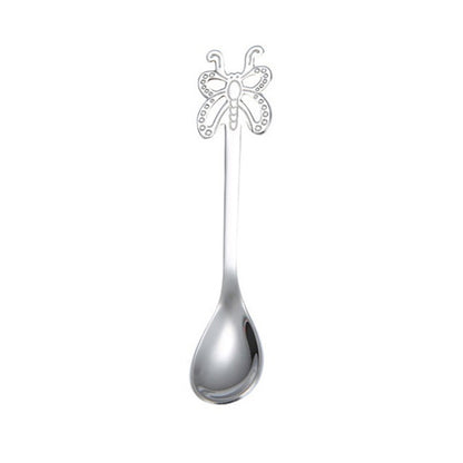 ELECTROPRIME Multicolor Stainless Steel Butterfly Coffee Spoon Fruit Cold Drink Ice Cream Dessert Tea Spoon, Color:Silver