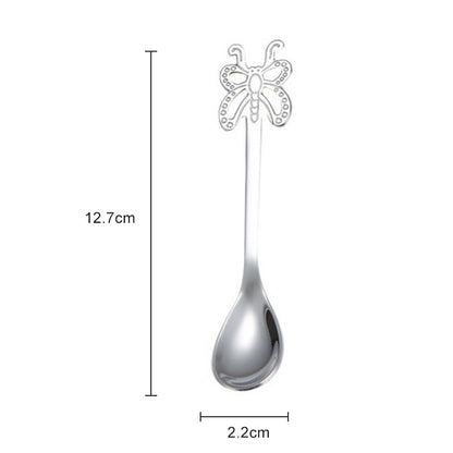 ELECTROPRIME Multicolor Stainless Steel Butterfly Coffee Spoon Fruit Cold Drink Ice Cream Dessert Tea Spoon, Color:Silver