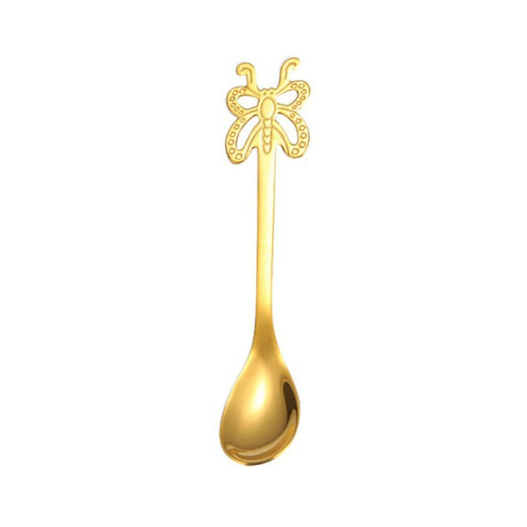 ELECTROPRIME Multicolor Stainless Steel Butterfly Coffee Spoon Fruit Cold Drink Ice Cream Dessert Tea Spoon, Color:Gold