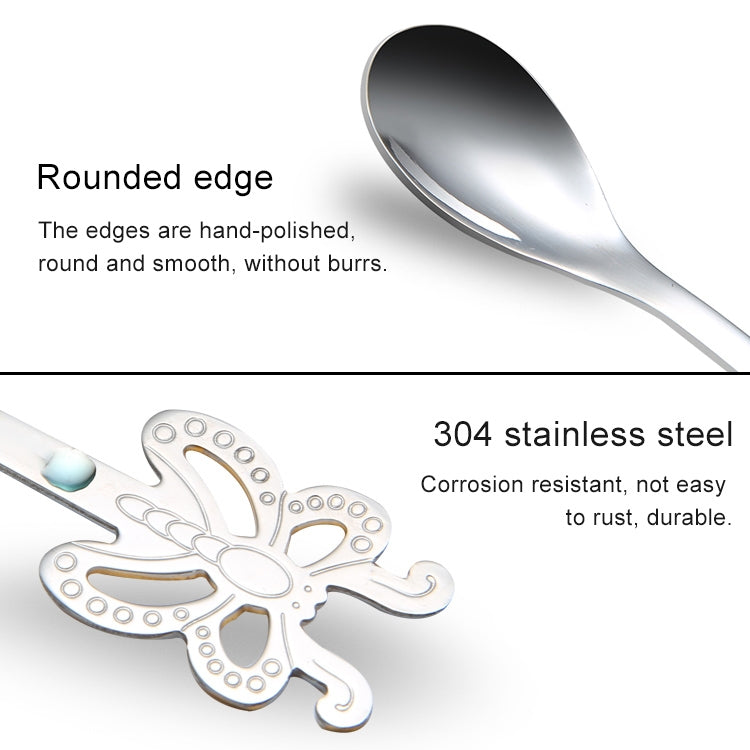 ELECTROPRIME Multicolor Stainless Steel Butterfly Coffee Spoon Fruit Cold Drink Ice Cream Dessert Tea Spoon, Color:Gold