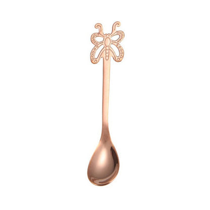 ELECTROPRIME Multicolor Stainless Steel Butterfly Coffee Spoon Fruit Cold Drink Ice Cream Dessert Tea Spoon, Color:Rose Gold