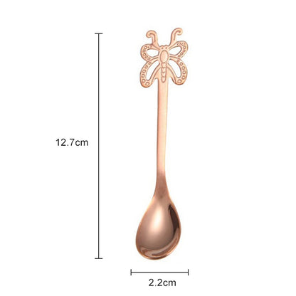ELECTROPRIME Multicolor Stainless Steel Butterfly Coffee Spoon Fruit Cold Drink Ice Cream Dessert Tea Spoon, Color:Rose Gold