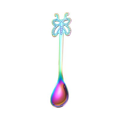 ELECTROPRIME Multicolor Stainless Steel Butterfly Coffee Spoon Fruit Cold Drink Ice Cream Dessert Tea Spoon, Color:Rainbow