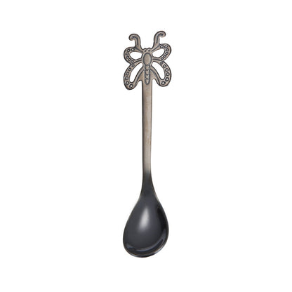 ELECTROPRIME Multicolor Stainless Steel Butterfly Coffee Spoon Fruit Cold Drink Ice Cream Dessert Tea Spoon, Color:Black