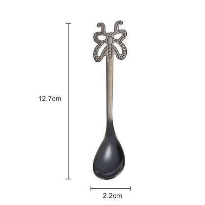 ELECTROPRIME Multicolor Stainless Steel Butterfly Coffee Spoon Fruit Cold Drink Ice Cream Dessert Tea Spoon, Color:Black