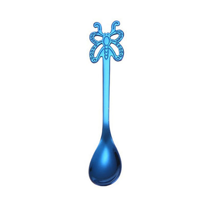 ELECTROPRIME Multicolor Stainless Steel Butterfly Coffee Spoon Fruit Cold Drink Ice Cream Dessert Tea Spoon, Color:Blue