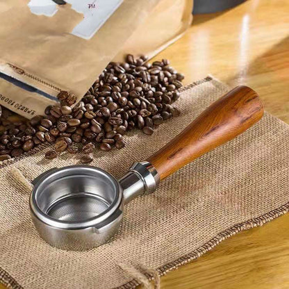 ELECTROPRIME Stainless Steel Coffee Machine Filter Bracket Coffee Bottomless Wooden Handle