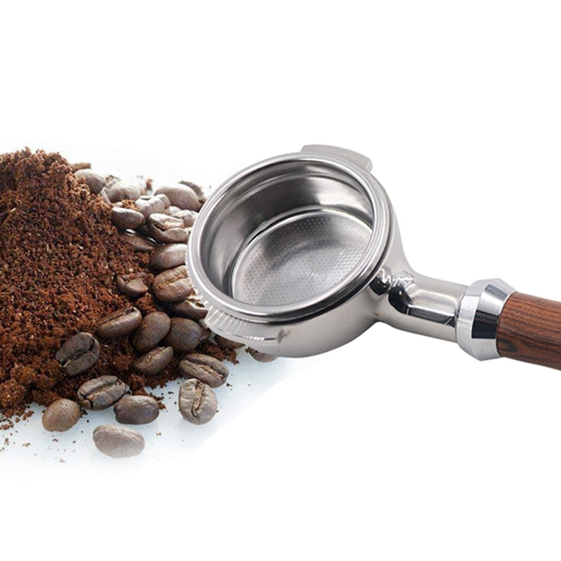 ELECTROPRIME Stainless Steel Coffee Machine Filter Bracket Coffee Bottomless Wooden Handle