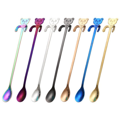 ELECTROPRIME Cute Bear Spoon Long Handle Spoons Coffee Drinking Tools(Purple)