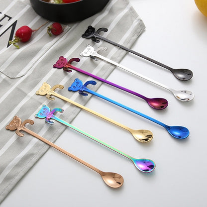 ELECTROPRIME Cute Bear Spoon Long Handle Spoons Coffee Drinking Tools(Purple)