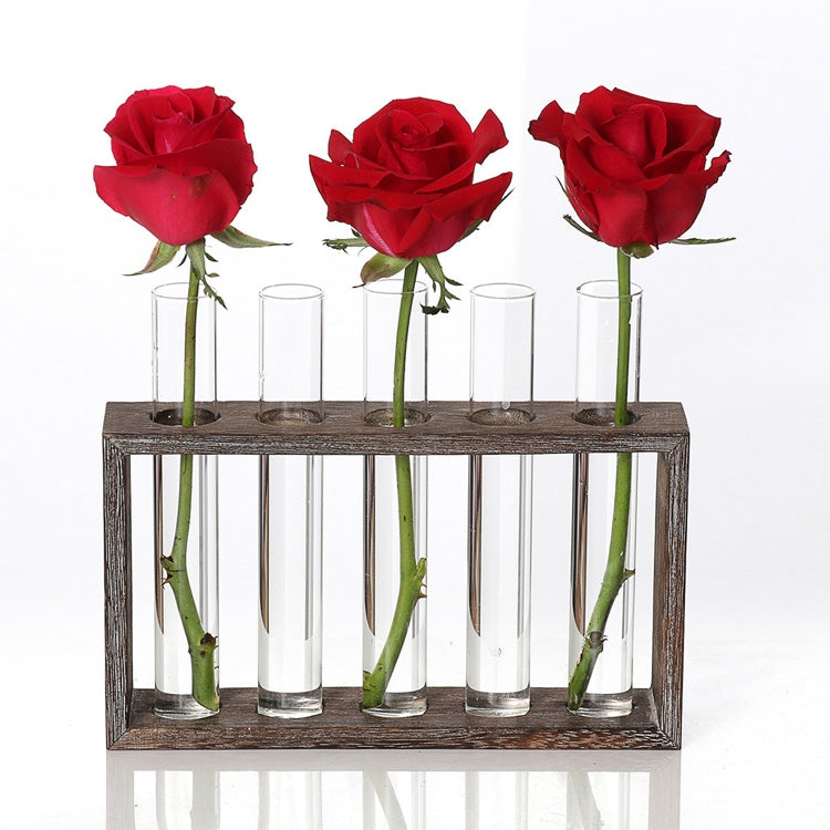 ELECTROPRIME Creative Simple Coffee Shop Interior Desktop Decoration Decoration Transparent Hydroponic Glass Test Tube Vase, Type:3-Hole Wooden Frame