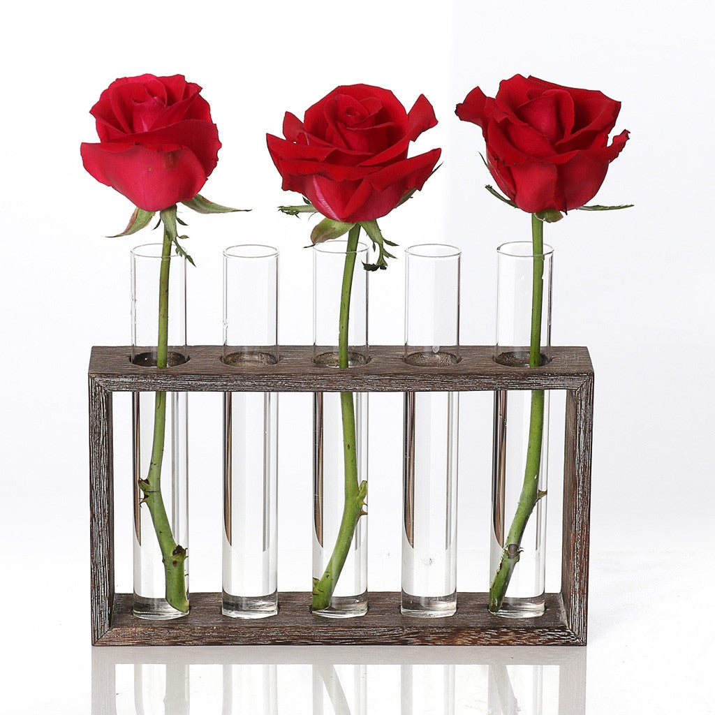 ELECTROPRIME Creative Simple Coffee Shop Interior Desktop Decoration Decoration Transparent Hydroponic Glass Test Tube Vase, Type:3-Hole Wooden Frame