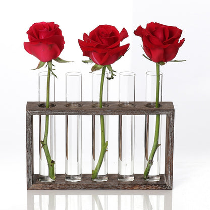ELECTROPRIME Creative Simple Coffee Shop Interior Desktop Decoration Decoration Transparent Hydroponic Glass Test Tube Vase, Type:3-Hole Wooden Frame